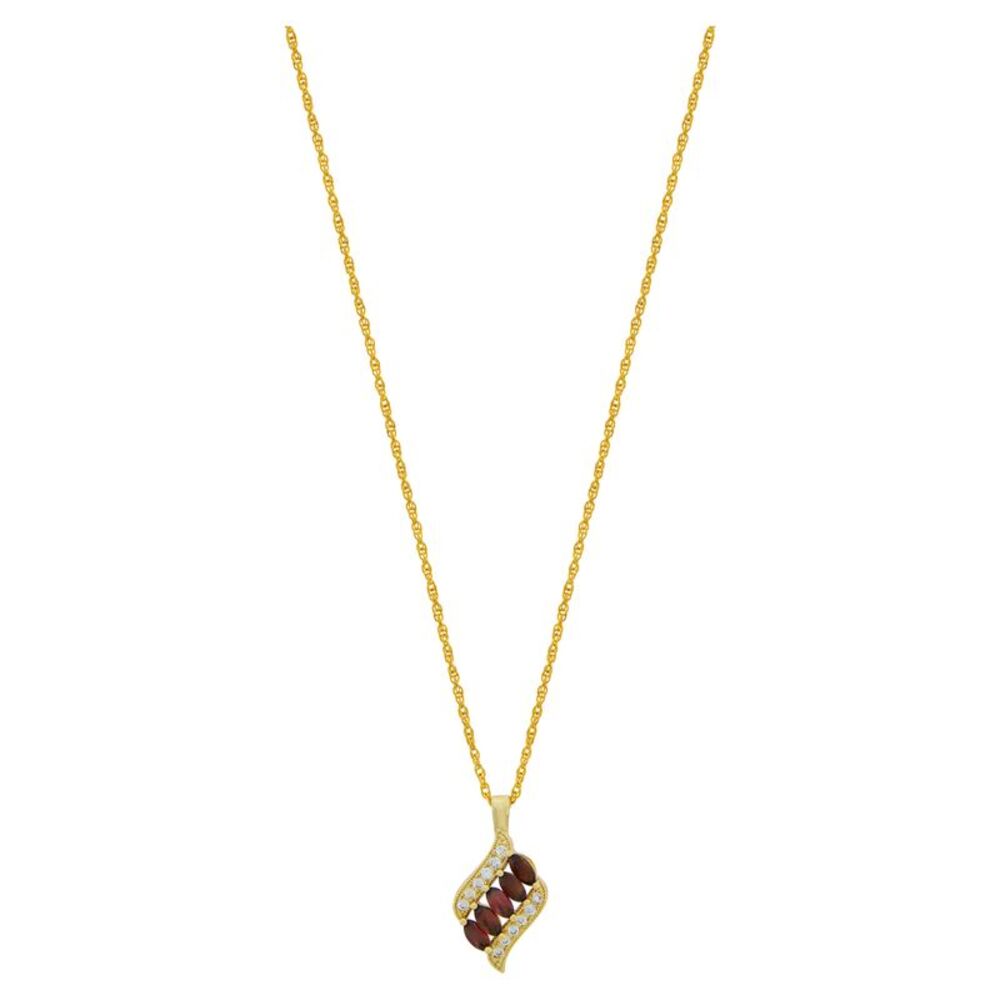Genuine Garnet and Crystal Gold Toned Pendant Necklace